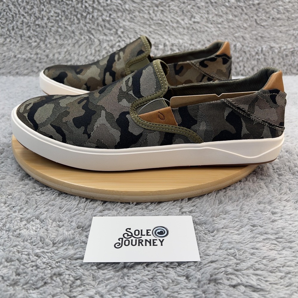 OluKai Slip On Men 11.5 Camo Husk Laeahi Pai 10444-6ZKE Mesh Loafer Drop-In Heel